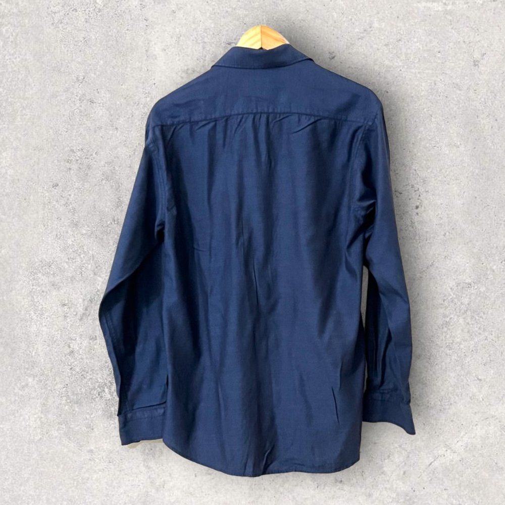 Zara Men's Button Down Shirt Navy Long Sleeve Size L Pocket - Picture 2 of 9